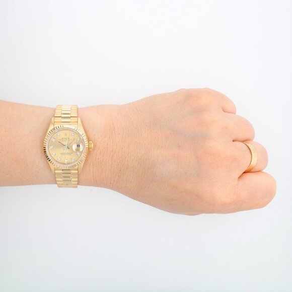 Rolex Ladies Datejust 69178 18KY Gold Champagne Diamond Dial President Watch - Picture 10 of 10